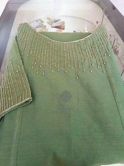 Churidar Designs, Hand Beaded Embroidery, Hand Embroidery Dress, Simple Embroidery Designs, Embroidery On Kurtis, Kurti Embroidery Design, Dress Neck Designs, Handmade Embroidery Designs, Pola Sulam