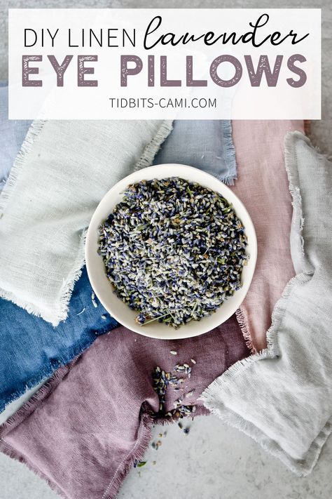 Learn how to make Linen Lavender Eye Pillows. Close your eyes, breath it in, and enjoy the relaxing benefits of lavender! Great for eye or head tension. Warm them up or cool them in the freezer. Filled with flax seed and lavender buds. #lavender #lavenderbuds #lavenderpillows #eyepillows #lavendereyepillows #essentialoils #lavenderoil #aromatherapy #camitidbits Sewing Tools Storage, Lavender Crafts, Lavender Eye, Lavender Benefits, Lavender Eye Pillows, Lavender Pillows, Dream Pillow, Lavender Garden, Calming Scents