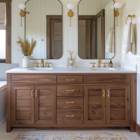 Vanities – Timber & Hutch Makeover Kamar Mandi, Bathroom Redecorating, Wood Bathroom Vanity, Suite Bathroom, Primary Suite, Double Vanity Bathroom, Bathroom Remodel Designs, Master Bath Remodel, Upstairs Bathrooms