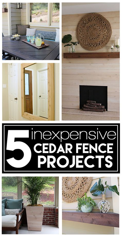 Fence Board DIY Projects, Cheap wood projects for every home and outdoor space, cedar picket fence projects Cedar Planks Projects, Fence Board Projects, Cedar Projects, Cedar Fence Boards, Furniture Refurbishing, Lumber Yard, Shiplap Fireplace, Fence Boards, Faux Shiplap