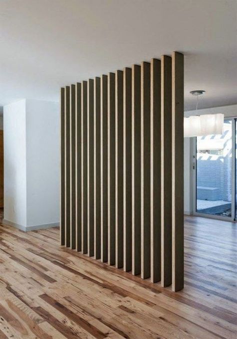 40 Beautiful Partition Wall Ideas - Engineering Discoveries Slat Wall Divider, Modern Room Partitions, Kleiner Pool Design, Vertical Slats, Wall Divider, Modern Room Divider, Living Room Divider, Wooden Room Dividers, Diy Room Divider