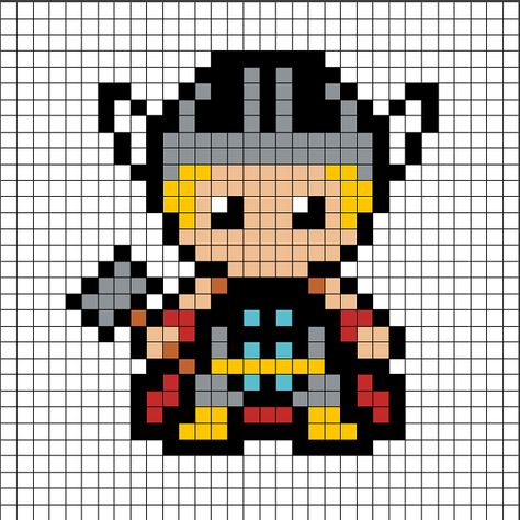 Super Hero Pixel Art, Thor Perler Beads, Perler Bead Patterns Marvel, Pixel Art Hello Kitty, Grille Pixel Art, Art Hello Kitty, Marvel Cross Stitch, Pixel Art Minecraft, Image Pixel Art