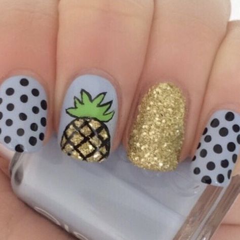 Acrylic Paint Art Ideas, Pineapple Nails Acrylic, Nail Art Pineapple, Nails Pineapple Design, Pineapple Gel Nails, Paint Art Ideas, Vacation Summer Nails, Pineapple Nail Art, Pineapple Nail Design