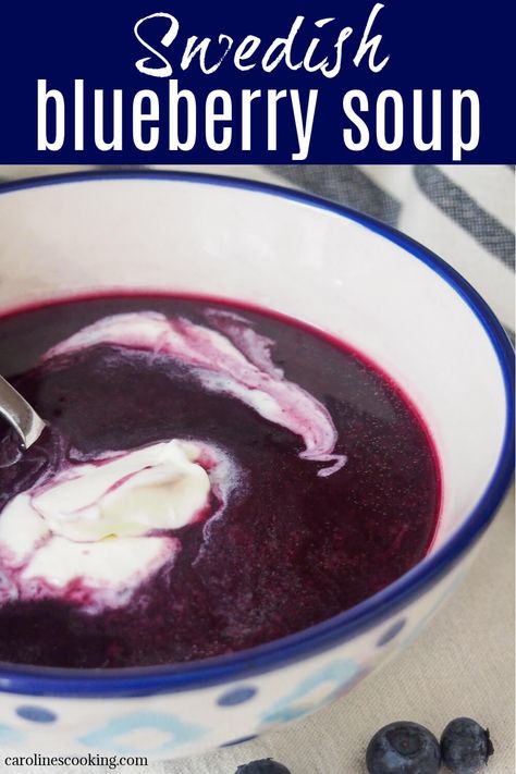 Soup for dessert might sound unusual, but this Swedish blueberry soup is exactly that! It's a wonderfully comforting dish that you can enjoy warm or chilled. It's really easy to make, and a lovely (and relatively healthy) treat to enjoy any time of year. Blueberry Soup, Swedish Chocolate, Cold Soup Recipes, Swedish Cuisine, Fruit Soup, Breakfast Soup, Chilled Soup, Sweet Soup, Blueberry Juice