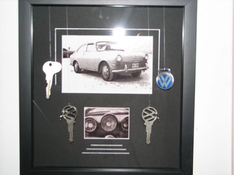 shadow box with keys from a first car Car Shadow Box Ideas, Framing Inspiration, Shadow Box Gifts, Framing Ideas, Diy Shadow Box, Box Gifts, Frame Ideas, In Memory Of Dad, Dyi Projects