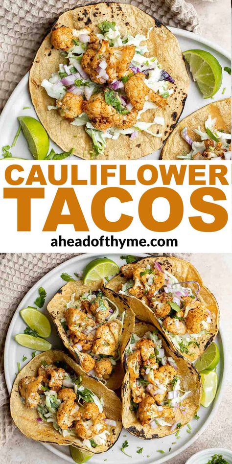 Cauliflower Tacos Recipes Easy, Califlower Recipes Taco, Vegetarian Taco Tuesday, Coliflower Taco Recipe, Vegetarian Tacos Cauliflower, Greek Cauliflower Tacos, Cauliflower Wraps Recipe, Cauliflower Tacos Air Fryer, Fried Cauliflower Tacos