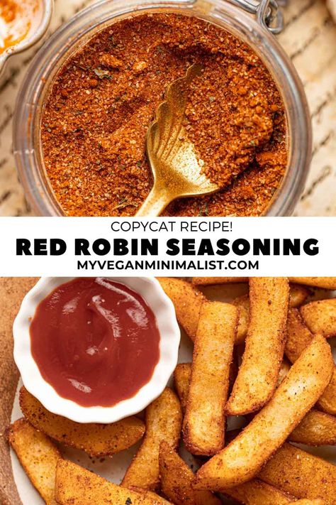 Meet the beloved Red Robin seasoning - a savory blend of spices that's so versatile you can use it on almost all savory dishes. Made using simple ingredients in under 5 minutes. What you need to know about this recipe is that it tastes almost exactly like the real deal from Red Robin restaurant. However, you can enjoy it in the comfort of your home. Sprinkle some of this Red Robin seasoning magic onto your favorite comfort food and enjoy a flavor-packed meal with little effort Red Robin Campfire Sauce Recipe, Red Robin Burgers Recipes, Red Robin Fry Seasoning, Red Robin Seasoning Recipe, Red Robin Sauce, Steak Fries Seasoning, Red Robin Fries, Red Robin Campfire Sauce, How To Make Fries