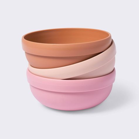 Add beautiful colors to your kid's dinnerware with the Pack of 3 Bowls from cloud island™. This pack of three round bowls includes one in pink, one in rust and one in light pink, all designed with a nonslip bottom to help prevent messes and spills as they try to eat on their own. They provide a perfect base for their snacks, cereals and other food items. Best of all, these round bowls are dishwasher safe for quick cleaning, and microwave safe for reheating of food. cloud island™: Designed with l All Things Pink, Pink Bowls, Cloud Island, Snack Cups, Dinner Bowls, Apartment Essentials, Plastic Bowls, Led Weaning, Baby Led Weaning