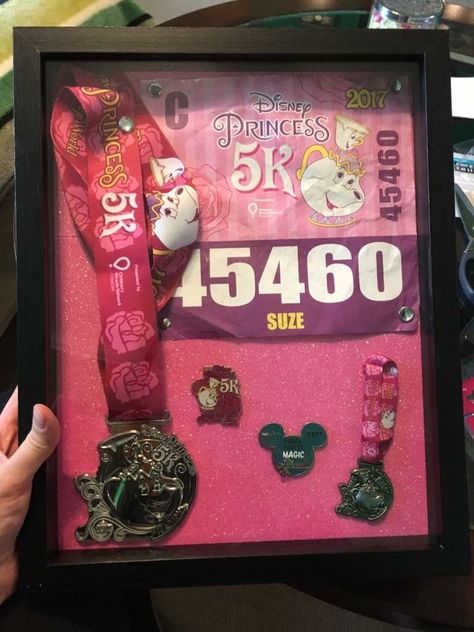 shadow box idea Disney Half Marathon Outfits, Running Shadow, 5k Medal, Disney Shadow Box, Disney Run, Disney Princess Marathon, Running Medal Display, Sunroom Remodel, Medal Displays