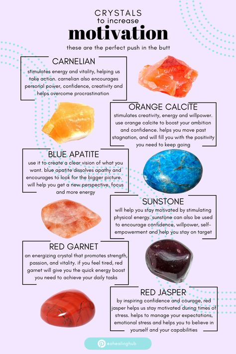 Experience the motivating energy of crystals with these 6 stones. Learn how each of these healing crystals can help you find your drive, stay motivated, overcome procrastination, and achieve your goals. Crystals For Motivation, Crystals For Energy, Crystal Knowledge, Overcome Procrastination, Crystal Uses, Earth Gift, Ways To Stay Healthy, Crystal Guide, Crystals Stones