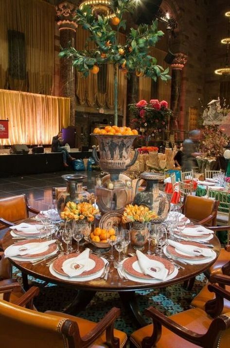 Lighting, Serveware, Dishware, Furniture, Table, Orange, Tableware, Centrepiece, Flower Arranging, Interior design, Aqua Palette, Table Scaping, Scott Snyder, Yellow Palette, Lenox Hill, Number 22, California Living, Beautiful Table Settings, Tablescape Ideas