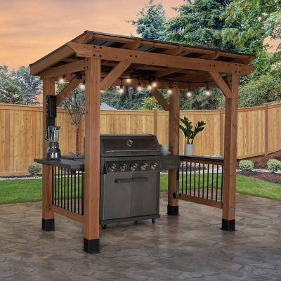 Backyard Discovery Saxony Cedar Grill Gazebo - Sam's Club Grill Gazebo Ideas, Bbq Shelter Ideas, Backyard Grilling Area, Grill Canopy, Outdoor Grill Area, Small Grill, Grill Gazebo, Grill Station, Wooden Gazebo