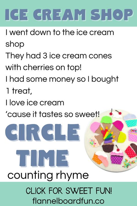 Ice Cream Ideas, Ice Cream Cupcake, Preschool Classrooms, Fun Ice Cream, Circle Time Songs, Felt Play Mat, Circle Time Activities, Felt Board Stories, Quiet Time Activities