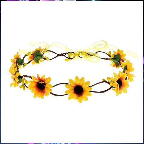 DreamLily Wedding Festivals Floral Hair Band Adjustable Ribbon Daisy Flower Headband Crown BC38 (Yellow) Yellow Flower Garland, Yellow Flower Crown, Sunflower Crown, Daisy Crown, Yellow Crown, Autumn Hair Accessories, Bridal Floral Crown, Daisy Headband, Wedding Hair Wreath