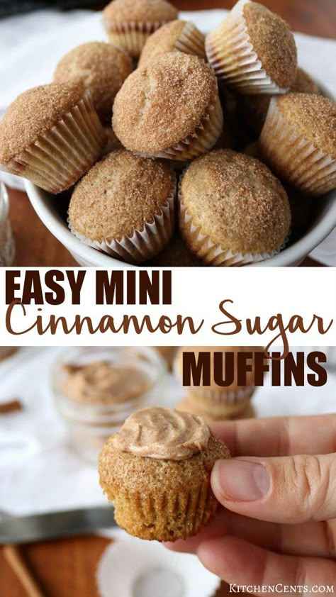 Do you need a quick delicious breakfast ready in 15 minutes?  These EASY mini cinnamon muffins are the perfect quick breakfast for those busy mornings.  With only 15 minutes, you can whip up AND bake a batch of these delicious moist muffins. These are a family favorite.  Kids love these muffins and adults do too.  These mini muffins are so easy and quick to make.  You probably already have all the ingredients for these quick mini cinnamon muffins in your pantry. 5 Ingredient Muffins, Easy Mini Muffins For Kids, Mini Muffins From Cake Mix Recipes, Quick Mini Muffins, Cake Mix Mini Muffins, Easy Muffins 5 Ingredients, Small Batch Cinnamon Muffins, Easy Breakfast Muffins 3 Ingredients, Cinnamon Mini Muffins