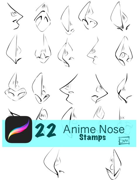 Straight Nose Drawing, Nose Anime Reference, Anime Nose Reference, Manga Nose, Manga Tips, Procreate Cartoon, Cartoon Noses, Upturned Nose, Anime Nose