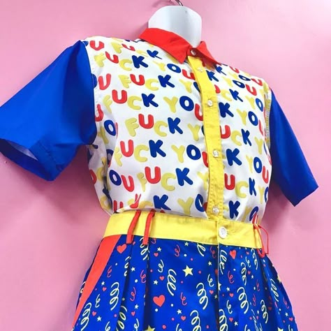 Clowncore Fashion, Clowncore Outfit, Kidcore Fashion, Confetti Pattern, Silly Clothes, Clown Clothes, Button Ups, Good Fortune, Character Outfits