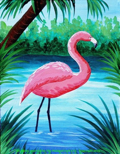 Canvas Painting Kids, Heather Burns, Acrylic Painting For Kids, Nature Canvas Painting, All Painting, Kids Art Galleries, Painting Kids, Flamingo Painting, Flamingo Art