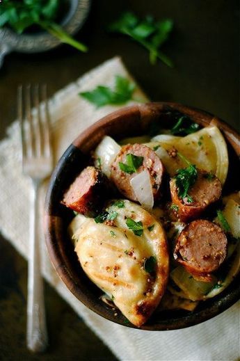 Grilled Pierogies and Kielbasa with Mustard Vinaigrette Grilled Pierogies, Pierogies And Kielbasa, Mustard Vinaigrette, How To Simplify, Kielbasa, Think Food, Main Meals, Main Dish Recipes, Dinner Time