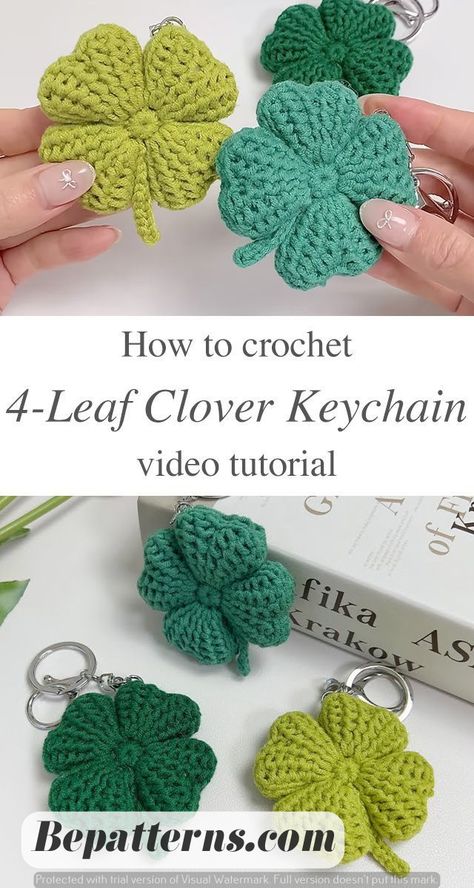 Four Leaf Clover Crochet, Bobble Stitch Crochet Blanket, How To Make Keychains, Clover Crochet, Clover Keychain, Make Keychains, Crochet Book Cover, Crochet Studio, Bobble Stitch Crochet