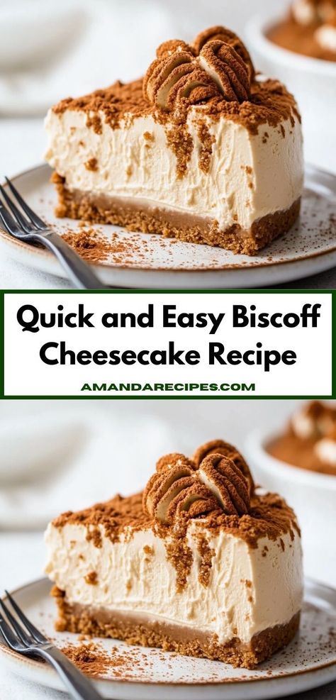 Need an easy dessert that packs a flavor punch? This Biscoff Cheesecake Recipe requires minimal prep time, making it an ideal choice for busy weeknights or last-minute gatherings, without sacrificing taste or presentation. Cheesecake Unique, Biscoff Desserts, Smooth Cheesecake, Raspberry Swirl Cheesecake, Biscoff Recipes, Biscoff Cheesecake, Biscoff Cookies, Cheesecake Filling, Lemon Cheesecake