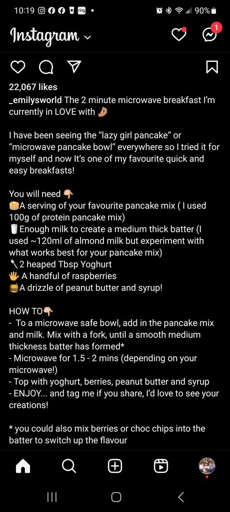 Microwave pancake bowl Microwave Pancake Bowl, Pancake Bowl Recipe, Kodak Pancakes, Smores Pancakes, Microwave Pancakes, Buff Girl, Pancake Bowl, Pancake Mix, Lunch Meal Prep