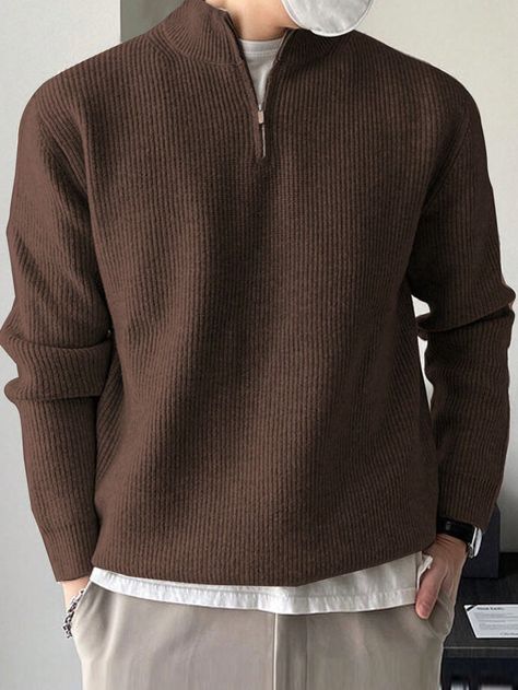 Brown Casual Collar Long Sleeve Fabric Plain Pullovers Embellished Medium Stretch  Men Clothing Mens Clothing Styles Winter Outfit, Man Sweater Outfits, Beige Vest Outfit Men, Plain Shirt Outfit Men, Black And Brown Outfit Mens, Men’s Sweater Outfit, Cold Outfits Men, Plain Shirt Outfit, Men Sweater Outfit