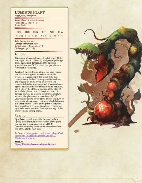 Plant Monsters, Homebrew Monsters, Monster Manual, Dnd Stats, Plant Monster, Dungeons And Dragons 5e, Dnd 5e Homebrew, D D Monsters, Dnd Dragons