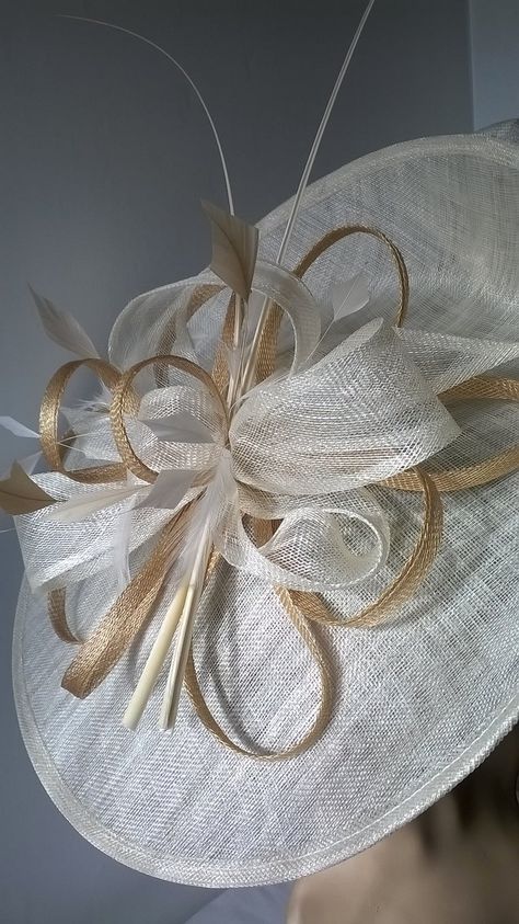 Sophia..Ivory with pale gold Hatinator..Stunning Sinamay | Etsy Sinamay Fascinator, Sinamay Hats, Feather Fascinators, Fascinator Hat, Metal Headbands, Fascinator Hats, Pale Gold, Champagne Color, Color Swatches