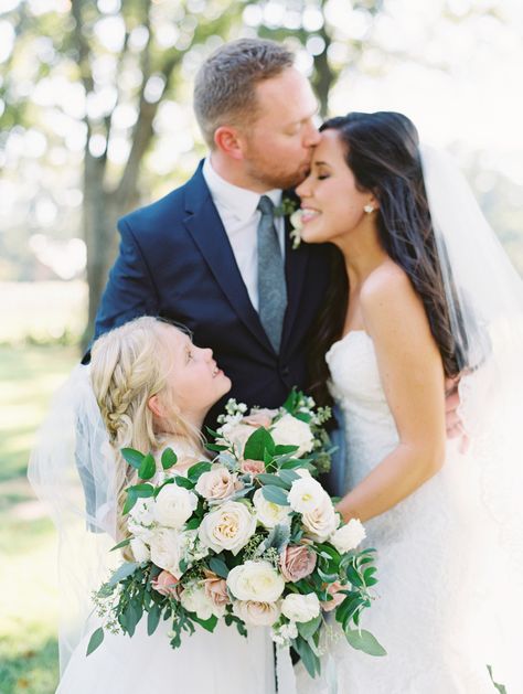 family wedding photo, bride, groom, and daughter | Photography: Stephanie Brazzle Bride And Daughter, Wedding Pose Ideas, Wedding Parties Pictures, Wedding Photography Checklist, Family Wedding Photos, Wedding Portrait Poses, Wedding Pose, Wedding Picture Poses, Beach Wedding Photography