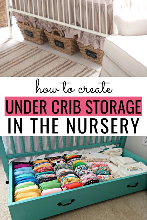 Under Crib Storage Ideas | Are you looking for more storage in the nursery? Try using under crib storage! This often unused space is perfect for small nursery storage or just nursery organization in general. This post cover under crib storage ideas from DIY options to baskets and bins. This is a favorite nursery hack of mine for both nursery storage and baby room organization! #nurseryorganization #undercribstorage Under The Crib Storage Ideas, Small Nursery Closet Organization Diy, Storage Ideas For Small Nursery, Diy Nursery Storage Ideas, Under Crib Storage Ideas, Crib Storage Ideas, Baby Clothes Storage For Small Spaces, Storage Ideas For Nursery, Baby Blanket Storage Ideas