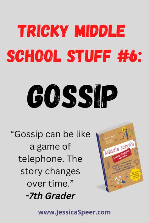 While researching Middle School – Safety Goggles Advised, I visited 7th-grade classrooms and talked with students about school social dynamics. When I asked preteens to share middle school’s “tricky” aspects, “gossip” came up often. Gossip is pretty common at any age, especially during the preteen and teen years, as kids explore new behaviors, connect with peers and navigate conflict. This article explores what's happening and why. Gossip Lesson Middle School, Social Dynamics, 7th Grade Classroom, School Safety, School S, Communication Relationship, About School, Kids Exploring, Peer Pressure