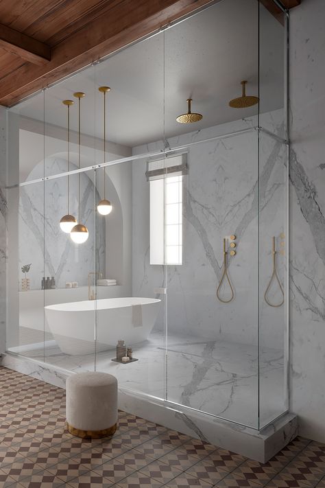 Porcelain Tile Bathroom, Renovation Inspiration, Great Bathrooms, Marble Stone, Shower Tray, Design Diy, Stone Tiles, Interior Art, Porcelain Tile