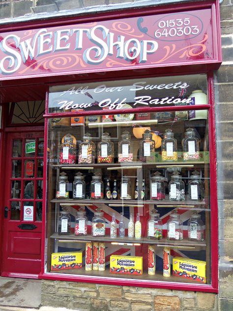 Haworth Sweet Shop, West Yorkshire Seoul Nightlife, Candy Store Design, Vintage Sweets, Store Concept, Maine Travel, Travel City, Design Salon, Shop Sign, Paris Cafe