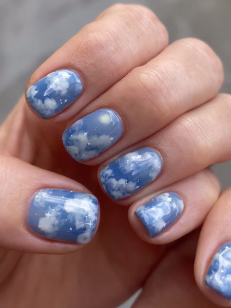 Blue Nails 2023, Fall Blue Nails, Cottagecore Nails, Sky Blue Nails, Autumn Color Palette, Fall Blue, Fall Vacation, Sky Nails, Stunning Nail Designs