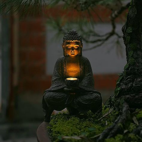 Amazon.com: QZVANLON Buddha Statue for Home Decor - Zen Garden Buddha Statue with Solar Lights, Outdoor Figurine Lights Spiritual Meditation Decorations for Patio Yard Lawn Porch : Tools & Home Improvement Buda Zen, Buddha Lamp, Buddha Statue Home, Garden Buddha, Statue For Home Decor, Spiritual Room, Sculpture Outdoor, Led Garden Lights, Meditation Decor