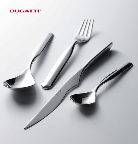 Bugatti | Vidal cutlery | design by Elisabeth Vidal Flatware Design, Modern Flatware, Cutlery Design, Coffee Spoons, Eating Utensils, Dessert Set, Wooden Wardrobe, Wooden Utensils, Stainless Steel Cutlery