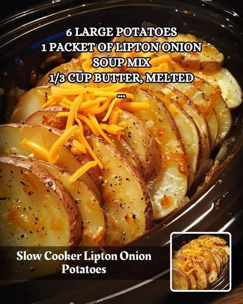 Lipton Potatoes, Potato Receipts, Mini Crockpot Recipes, Onion Potatoes, Potatoes Casserole, Cindy Smith, Slow Cooker Potatoes, Lipton Onion Soup Mix, Grandma Cooking