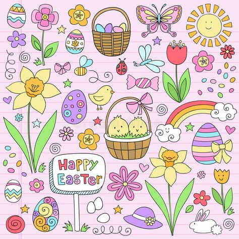 Easter Doodles, Banner Doodle, Spring Drawing, Easter Drawings, Easter Photoshoot, Easter Backdrops, Notebook Doodles, Doodle Design, Easter Bunny Eggs