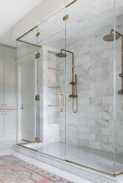 Double Shower Heads, Kate Marker Interiors, Loft Interior, Double Shower, Master Shower, Bathroom Redesign, Master Bath Remodel, Bathroom Remodel Designs, Bathroom Remodel Shower