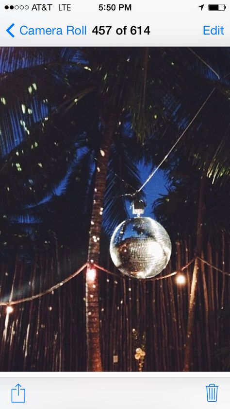 disco ball + palm trees Jungle Wedding, Club Tropicana, Jungle Vibes, Trees Christmas, Summer Tour, Dream Travel Destinations, Disco Party, Outdoor Parties, Disco Ball