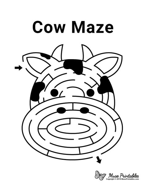 Cow Activities For Preschool, Cow Crafts Preschool, Cow Activities, Free Printable Mazes, Printable Cow, Mazes For Kids Printable, Farm Animals Preschool, Farm Lessons, Maze Activity