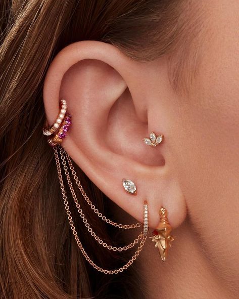 Ear Piercing Ideas, Piercing Ideas, Purple Accents, Ear Stack, Ear Piercing, Ear Jewelry, Jewelry Branding, Ear Piercings, Ear Cuff