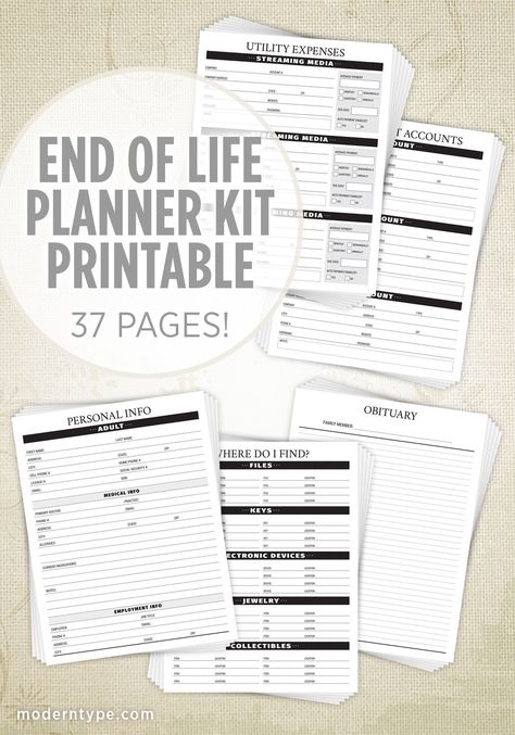 End of Life Planner Kit Printable Emergency Binder Printables, Life Planner Printables, Family Emergency Binder, Planning Worksheet, Estate Planning Checklist, Life Planner Organization, Emergency Binder, To Do Planner, Life Planning