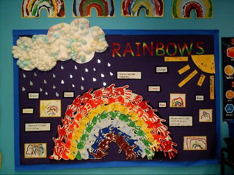 Rainbows classroom display photo - Photo gallery - SparkleBox Nursery Display Boards, Weather Bulletin Board, Colourful Classroom, Classroom Display Boards, Science Display, Weather Display, Weather Art, Weather Theme, Weather Unit