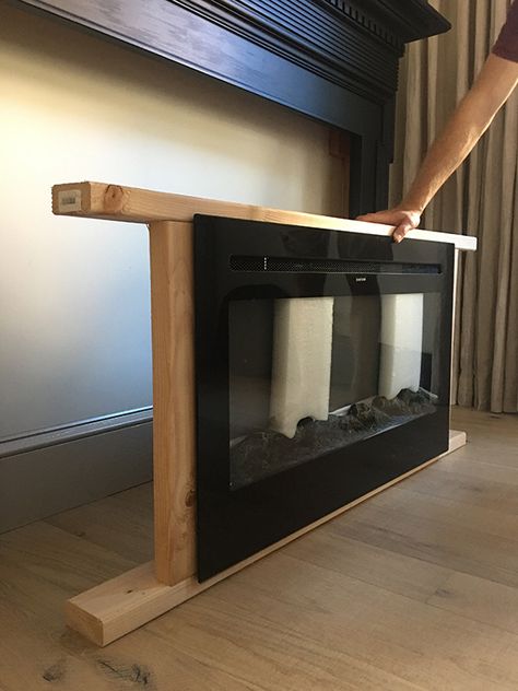 Electric Fireplace Hanging On Wall, Insert Electric Fireplace, Diy Insert Fireplace, How To Frame Out A Fireplace, Ikea Diy Fireplace, Studio Mcgee Tv Room, Diy Changable Art Frame, Electric Fireplace In Basement Ideas, Floating Mantle Electric Fireplace