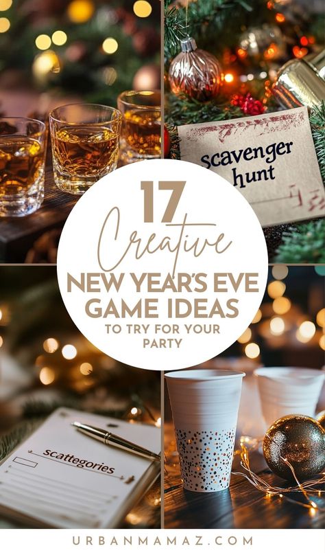 Looking for creative New Year's Eve game ideas to try for your party? Check out these 17 fun New Year's Eve games to try this year. News Year Party Games, New Years Eve Game Ideas Families, New Year’s Eve Scavenger Hunt Adults, Fun New Years Eve Games For Adults, New Years Eve With Teens At Home, Party Games New Years, New Year’s Eve Activities For Adults, New Year’s Party Activities, New Years Get Together Ideas