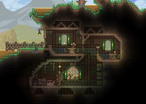 Terraria Tower Design, Terraria Cabin, Terraria Starter House, Terraria Medieval House, Terraria Mountain House, Terraria Hallow Biome House, Npc House Terraria, Terraria Jungle House, Terraria Base