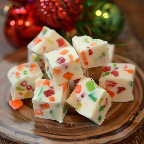 via @thenandnowspace Christmas Nougat Candy, Christmas Nuggets Candy, Christmas Nougat Recipe, Gumdrop Nougat Candy Recipes, Gum Drop Nougat Candy, Fruit Nougat Candy, Christmas Gumdrop Nougat, Christmas Nougat, Gumdrop Candy