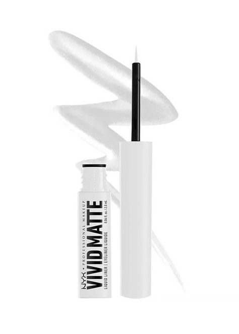 NYX Professional Makeup Vivid Matte Liquid Liner in White White Eyeliner Products, Graphic Eye Makeup, Best White Eyeliner, Dr Makeup, Lip Liner Collection, White Liquid Eyeliner, Gojo Cosplay, White Eye Makeup, Colored Shadow